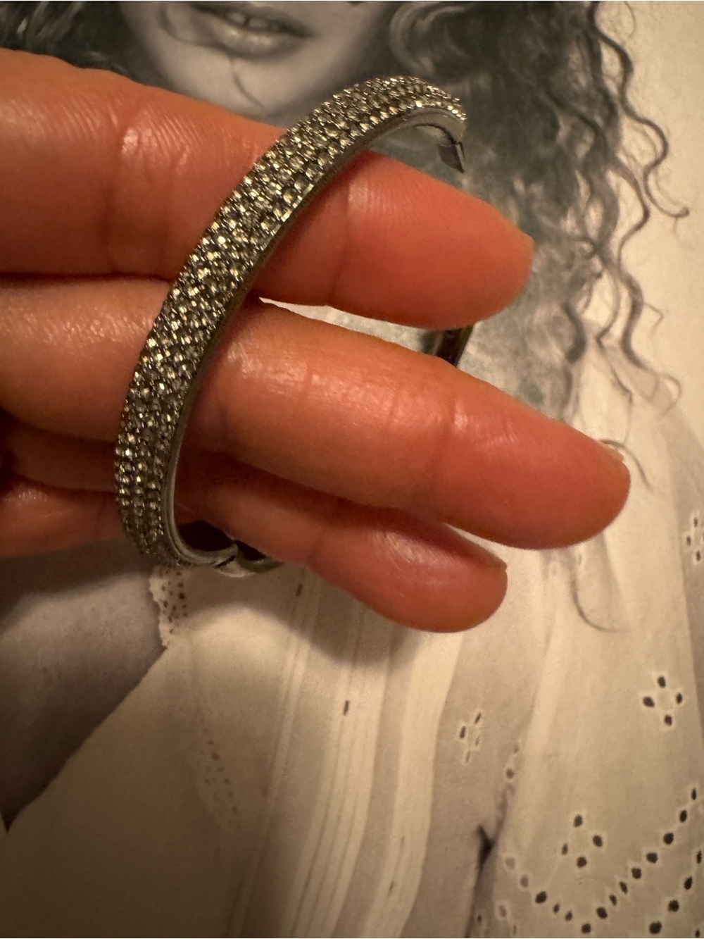 Classic Gold-Tone Hinged Hoop Earring with Pavé Accents - Picture 3 of 4